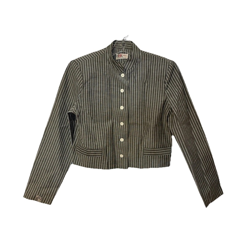 Vintage 70s 80s R&K Originals Gray White Striped Cropped Jacket Size 10 Suit‎